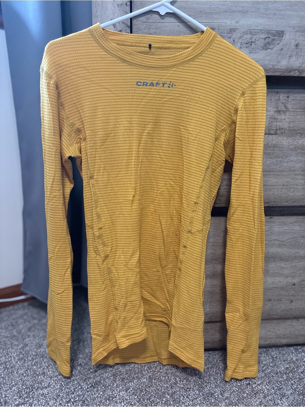 Craft Running Waffle-Knit Long Sleeve Base Layer Men Small Yellow